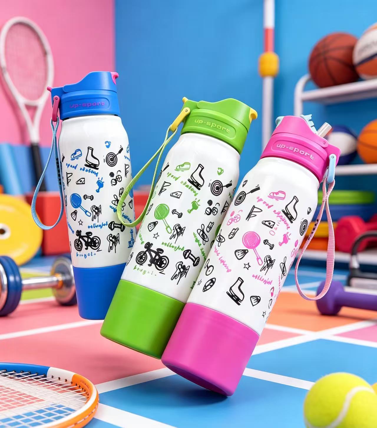 H164-HY-056B Dopamine large-capacity sports water cup, gradient full-print handle, double-drinking cup, bottom holder cup, children detail image 9