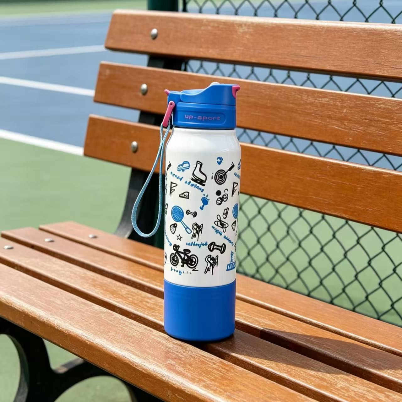 H164-HY-056B Dopamine large-capacity sports water cup, gradient full-print handle, double-drinking cup, bottom holder cup, children detail image 6