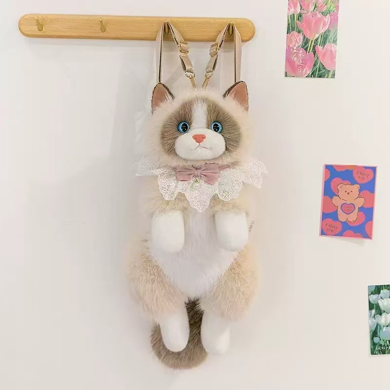 原创仿真布偶猫咪背包可爱玩偶包包双肩毛绒玩具送女友生生日礼物 