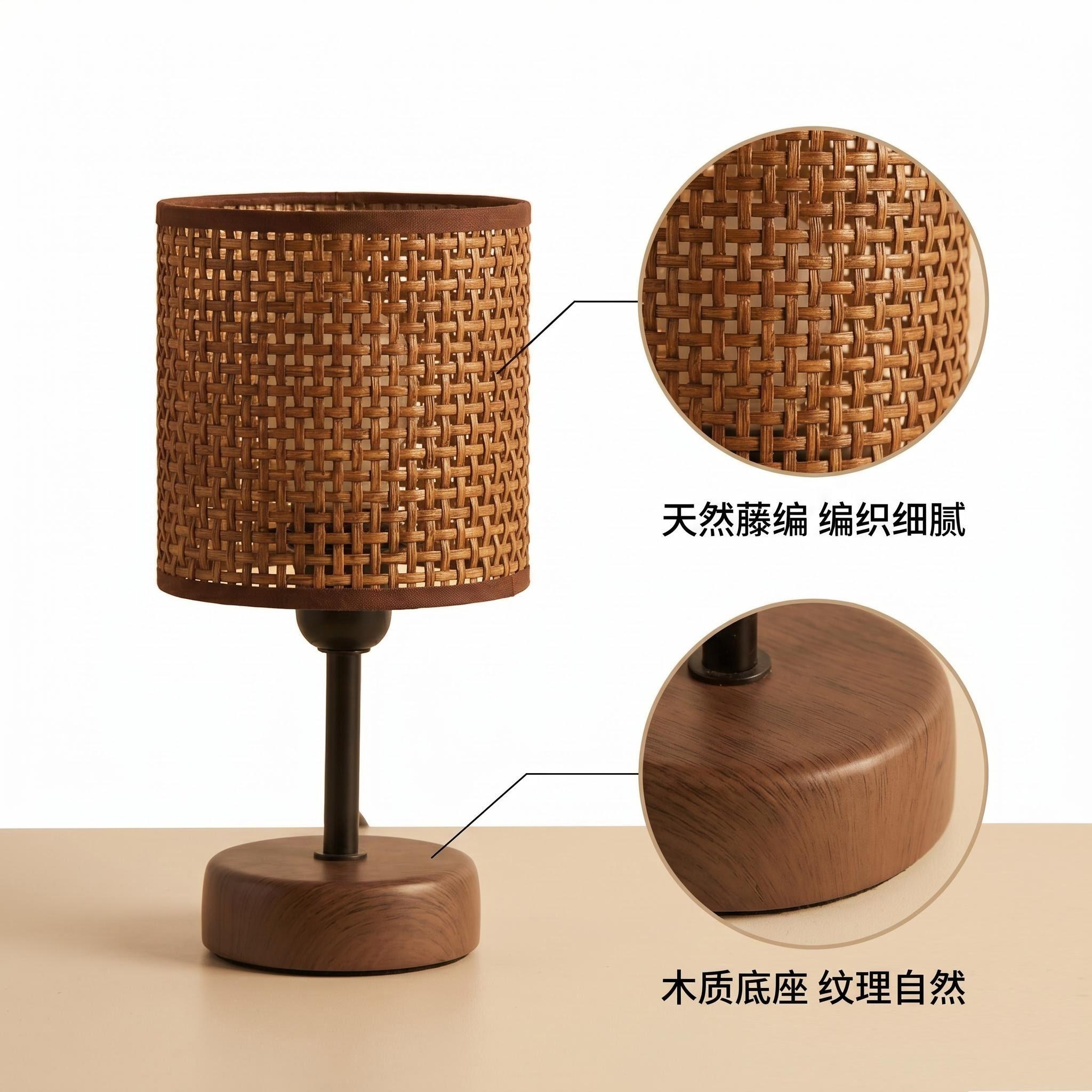 2026 New Bohemian-style rattan table lamp, ceramic lamp, night light and ambient light, factory direct sales Specification image