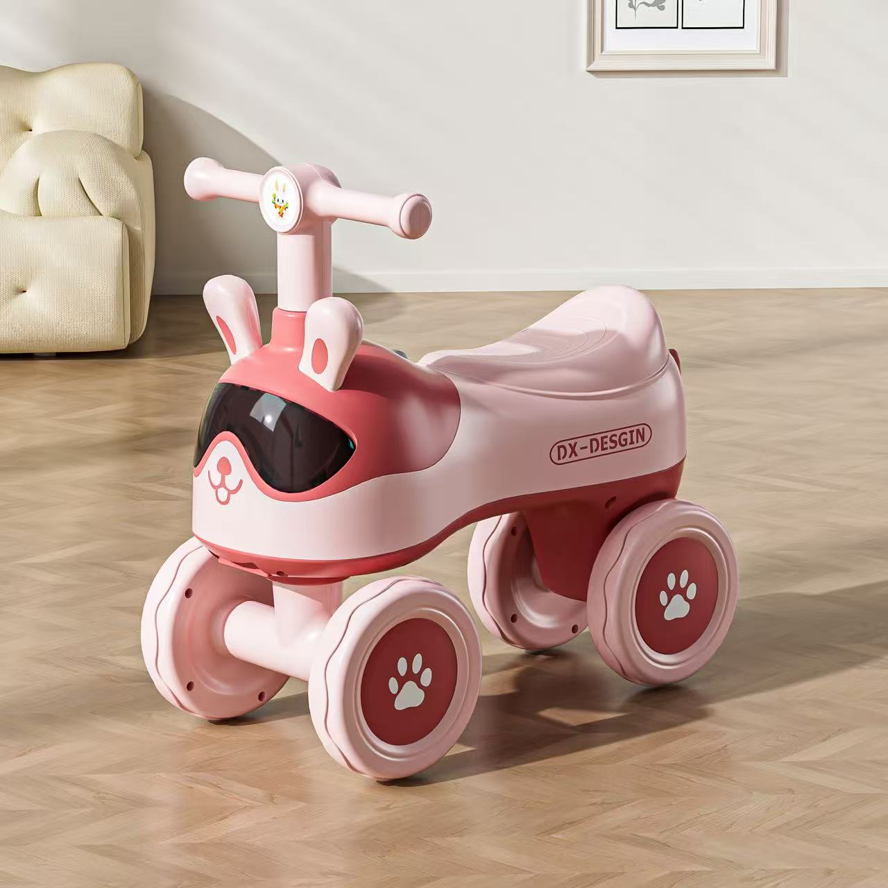 Cool fun with cute kids! A children's stroller with music, featuring push handles, guardrails and foot pedals. The steering wheel can be turned 25 degrees. It's safe and fun! Children's twisty car, four-wheel roller coaster with toy crab 205708852 details Picture