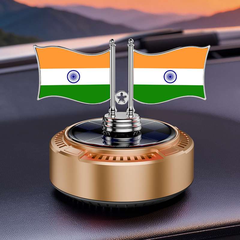 Solar-powered slow-rotating car ornaments with double-sided national flags can be customized with flags of different countries