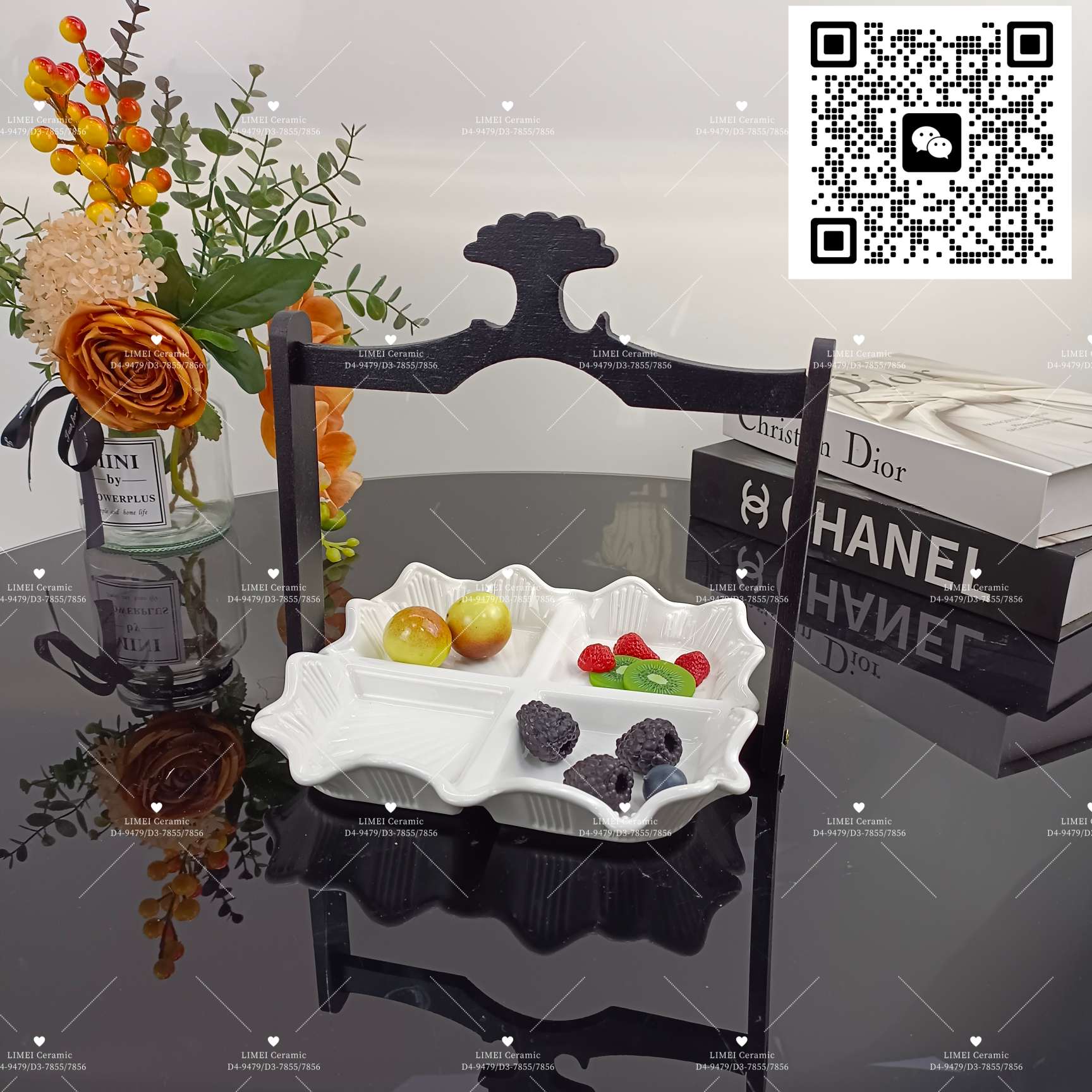 Limei Ceramics' creative ceramic fruit ornaments, exquisite multi-layer European-style pastry plates, candy wooden tray racks details Picture