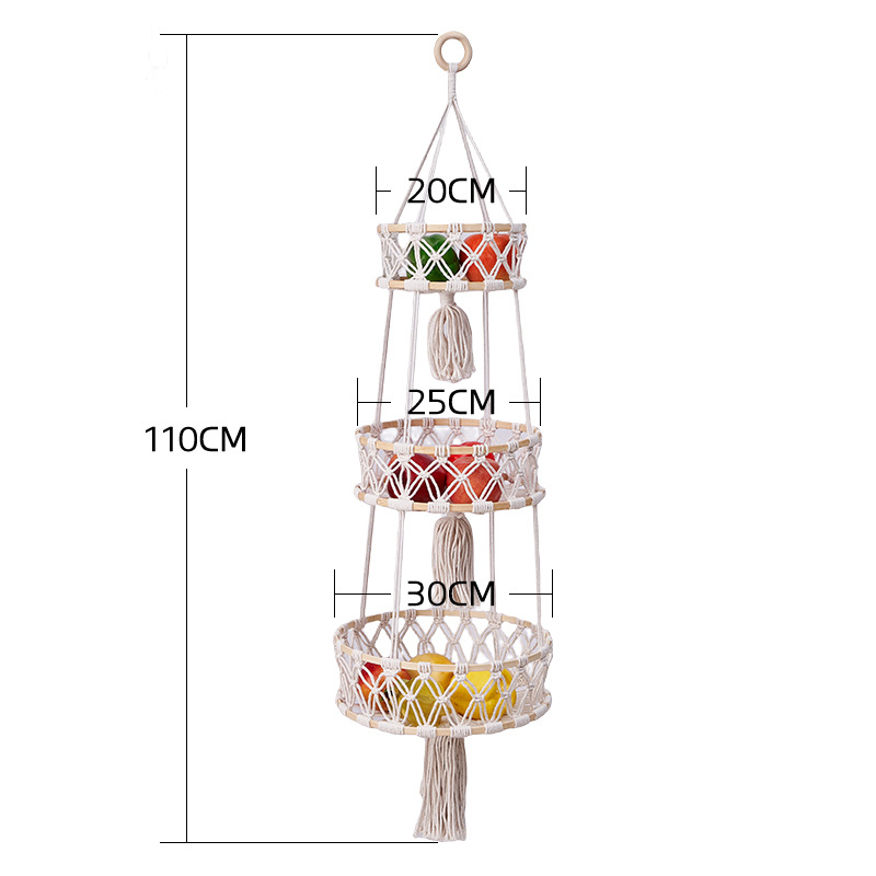 Pure hand-woven hanging baskets, fruit baskets, single-layer hanging baskets, two-layer and three-layer options available Specification image