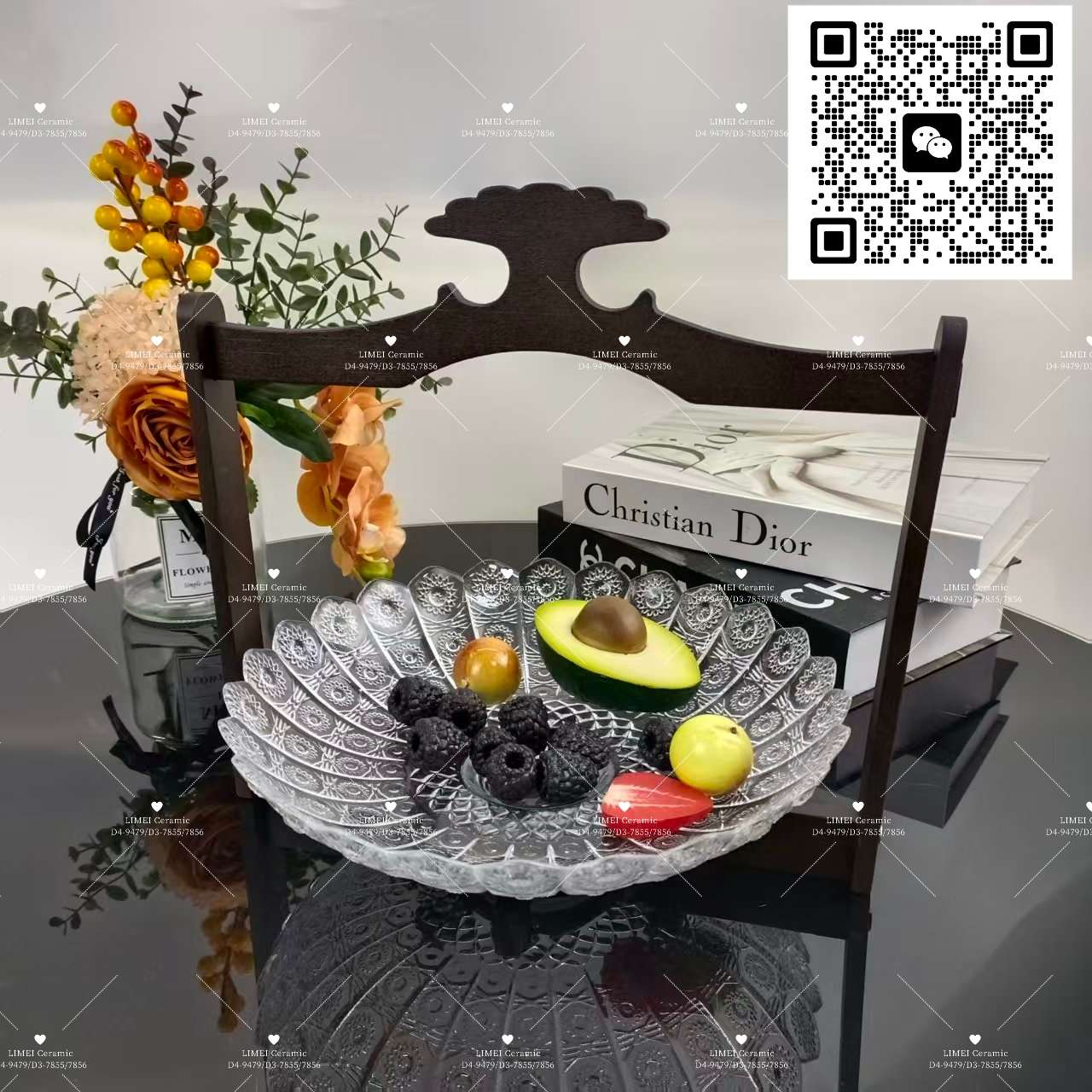 Limei Ceramics' creative ceramic fruit ornaments, exquisite multi-layer European-style pastry plates, candy wooden tray racks Specification image