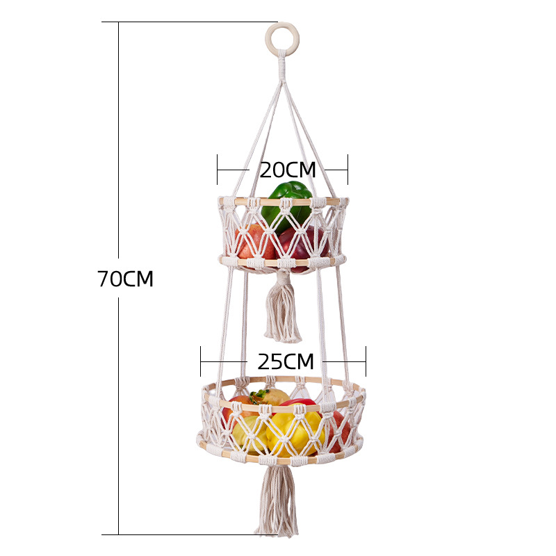 Pure hand-woven hanging baskets, fruit baskets, single-layer hanging baskets, two-layer and three-layer options available detail image 10