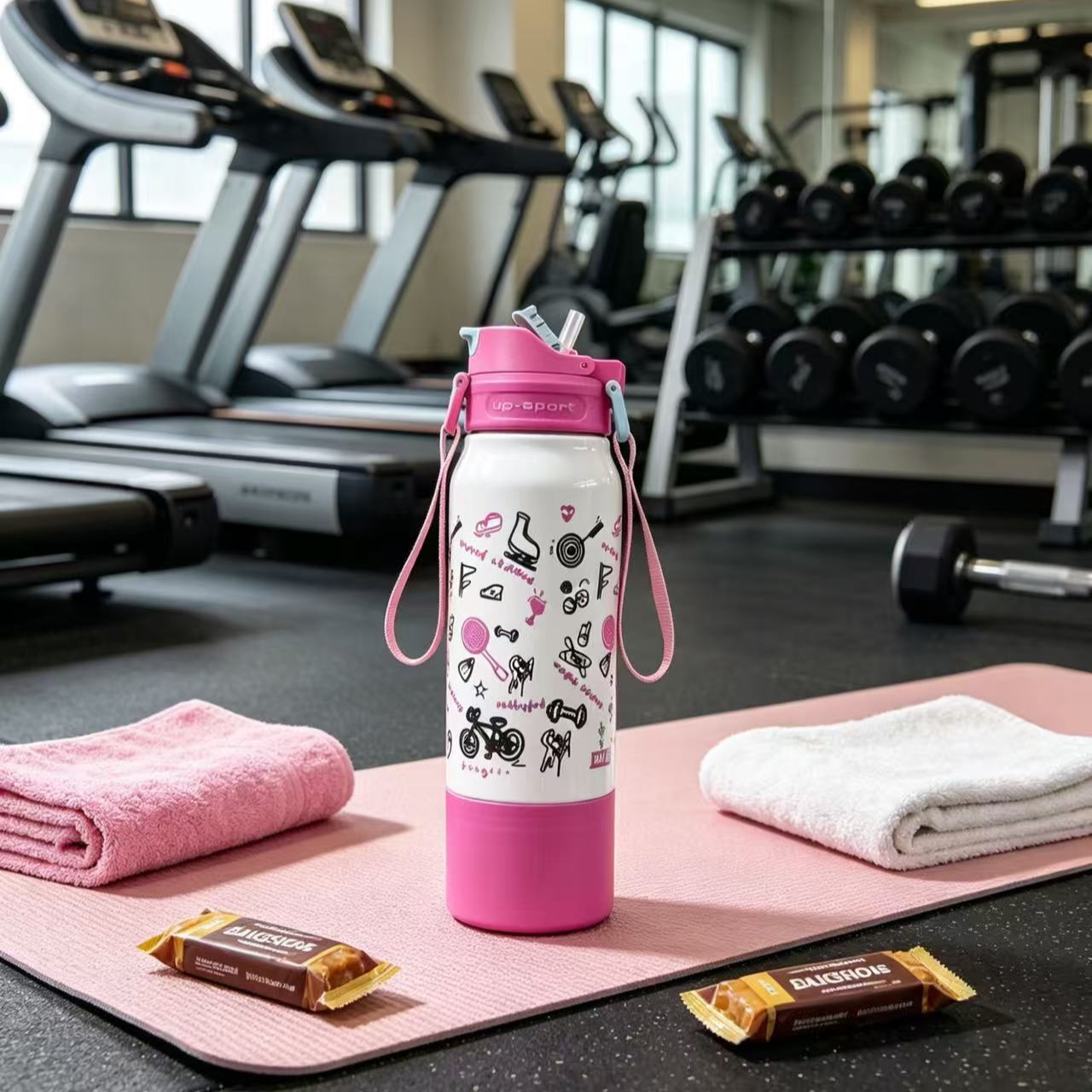 H164-HY-056B Dopamine large-capacity sports water cup, gradient full-print handle, double-drinking cup, bottom holder cup, children detail image 8