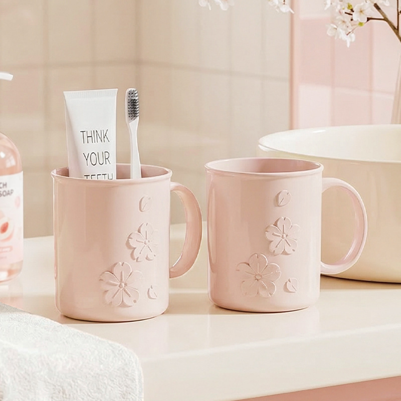 T54-TH-9657 Cherry Blossom Mouthwash Cup, thickened toothbrush Cup, Home couple, student toiletry cup, Brushing cup details Picture