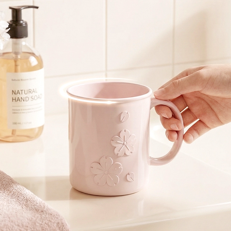 T54-TH-9657 Cherry Blossom Mouthwash Cup, thickened toothbrush Cup, Home couple, student toiletry cup, Brushing cup Item Picture