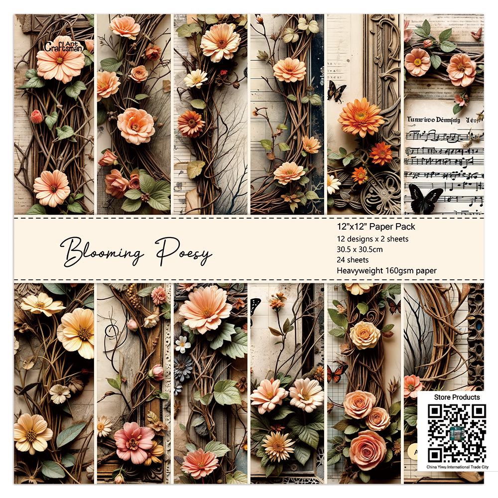 12-inch Blooming Poesy Vintage Floral Frame Scrapbook Paper Pack 24 sheets AC250303-12 full figure