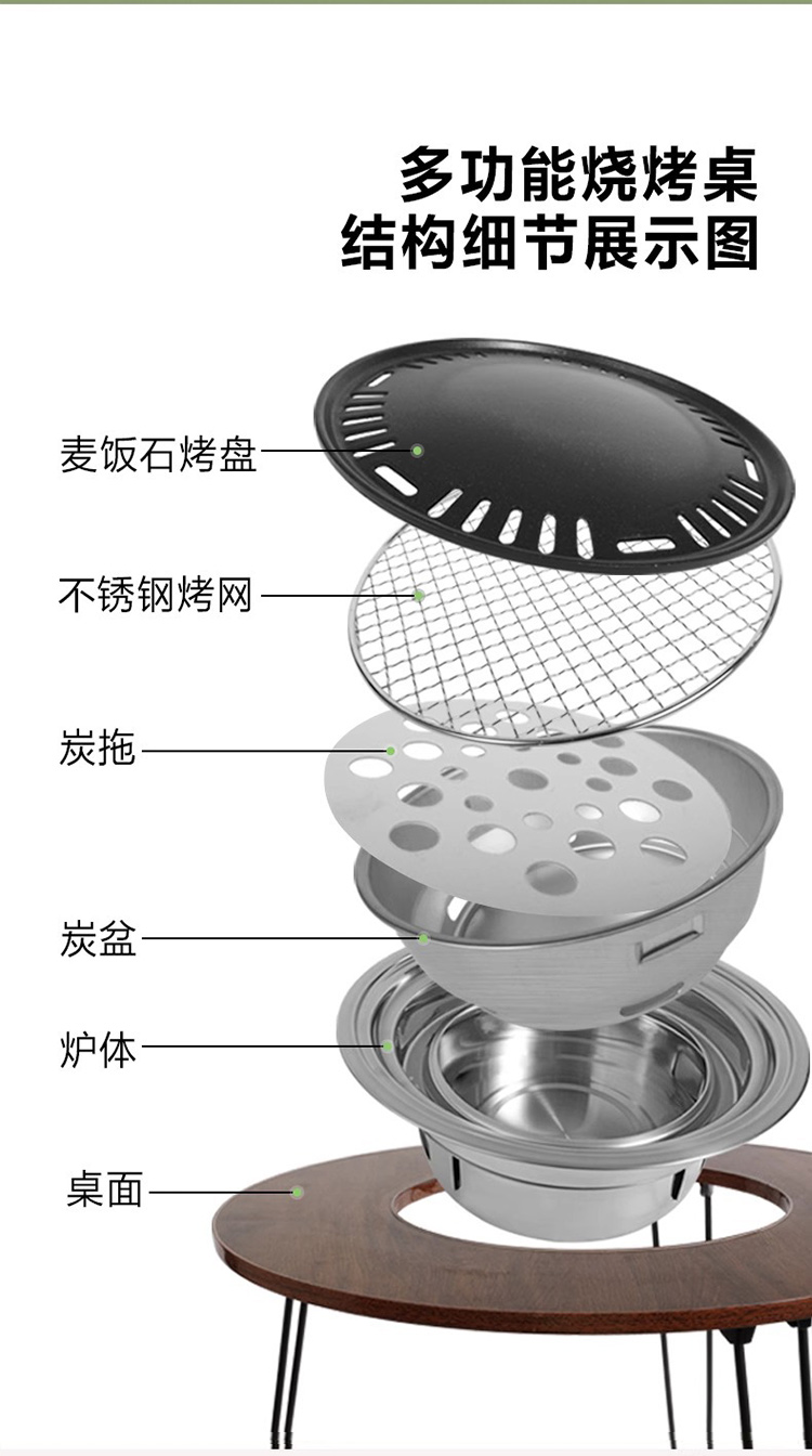 艾得锐威取暖茶桌围炉煮茶茶几无烟烧烤炉家用户外便携式折叠烤肉炭火炉子 图片色详情6