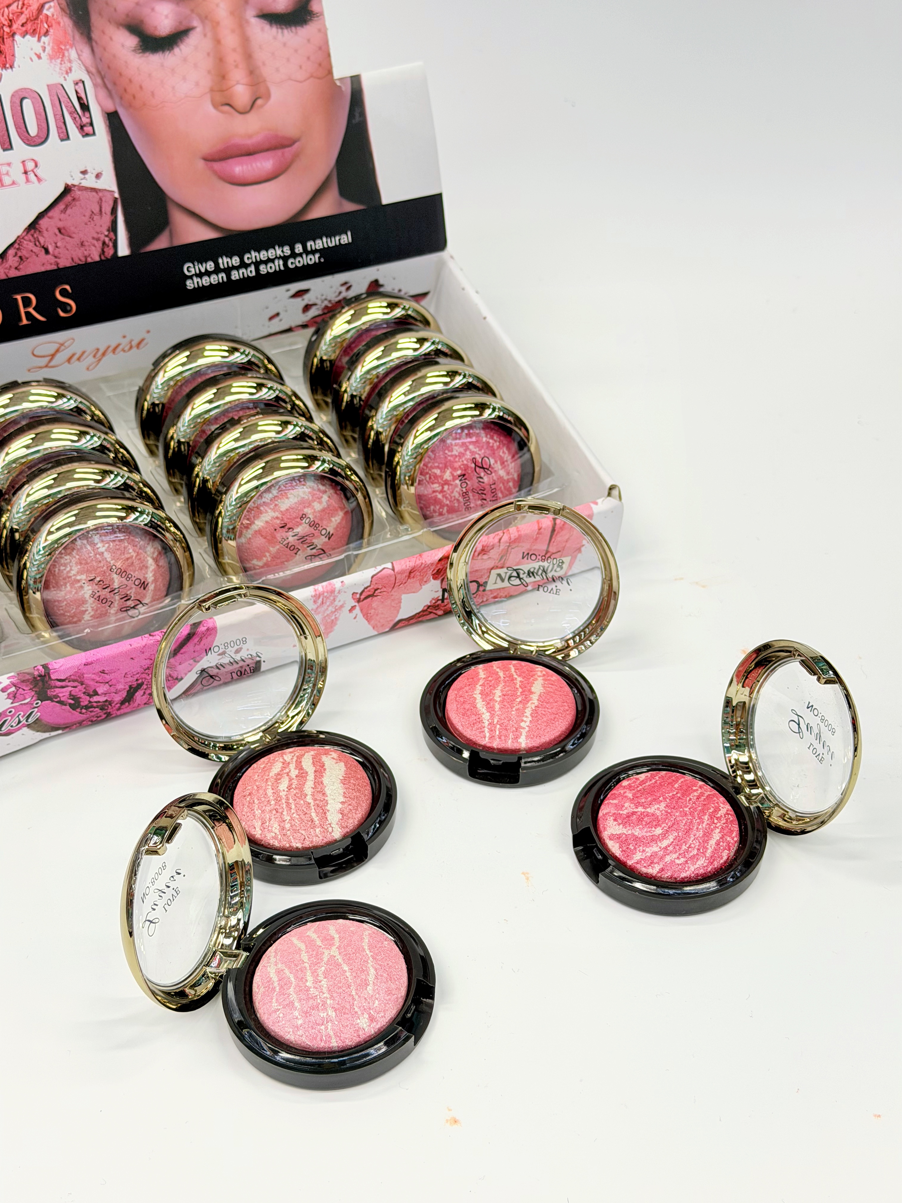 Cross-border eyeshadow LUYISI round pattern baked powder blush, fine powder texture, professional makeup export Specification drawing