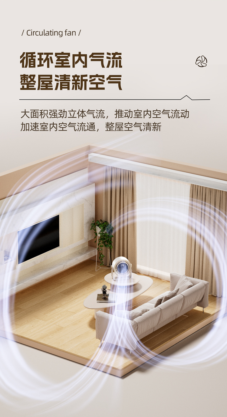 艾得锐威多功能循环扇可桌面放置可壁挂 多档风速调节 空气循环对流 家用办公宿舍适用详情6