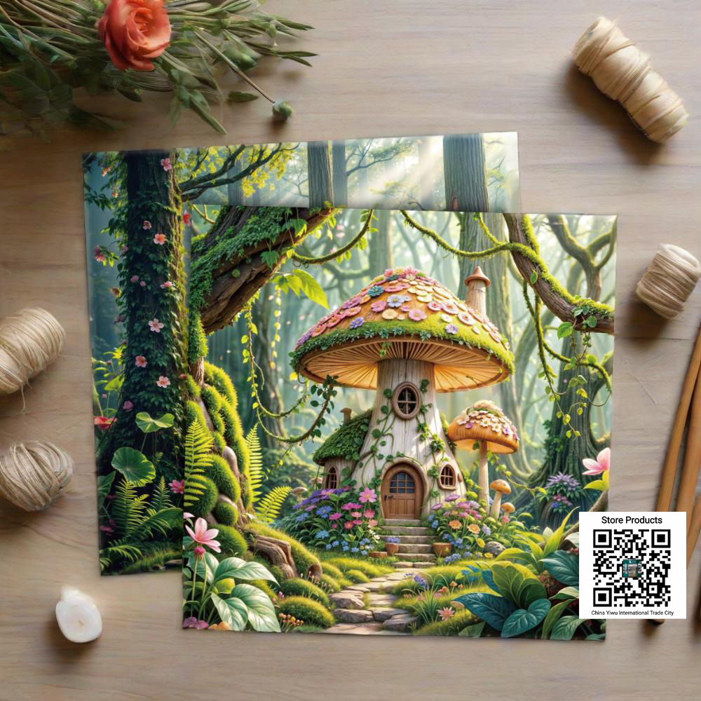 DIY handmade scrapbook/journal/card/log material 8-inch Enchanted Mushroom House Fairy Tale Scrapbook Paper Pack for Journaling, Card Making & DIY Crafts ⟪ mushroom house ⟫ AC250306-08 Item Picture