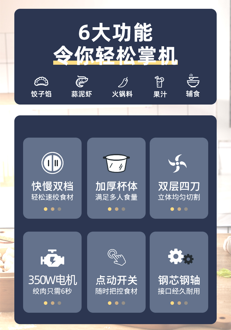 艾得锐威（AIDRVI） 绞肉机家用电动小型全自动多功能搅馅切菜碎肉机打肉搅拌机蒜泥器 蓝色详情4