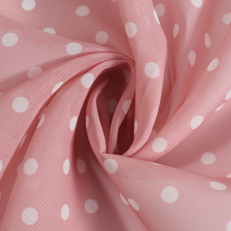 All-polyester 100D chiffon 8mm polka dot printed fabric breathable skirt, shirt and dress fabric in stock details Picture