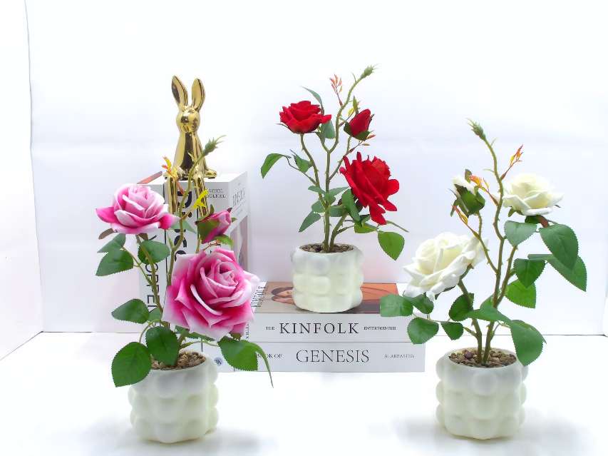 ins玫瑰仿真花装饰客厅盆栽餐桌家居摆件绢花花束花艺插花装饰仿真玫瑰盆景