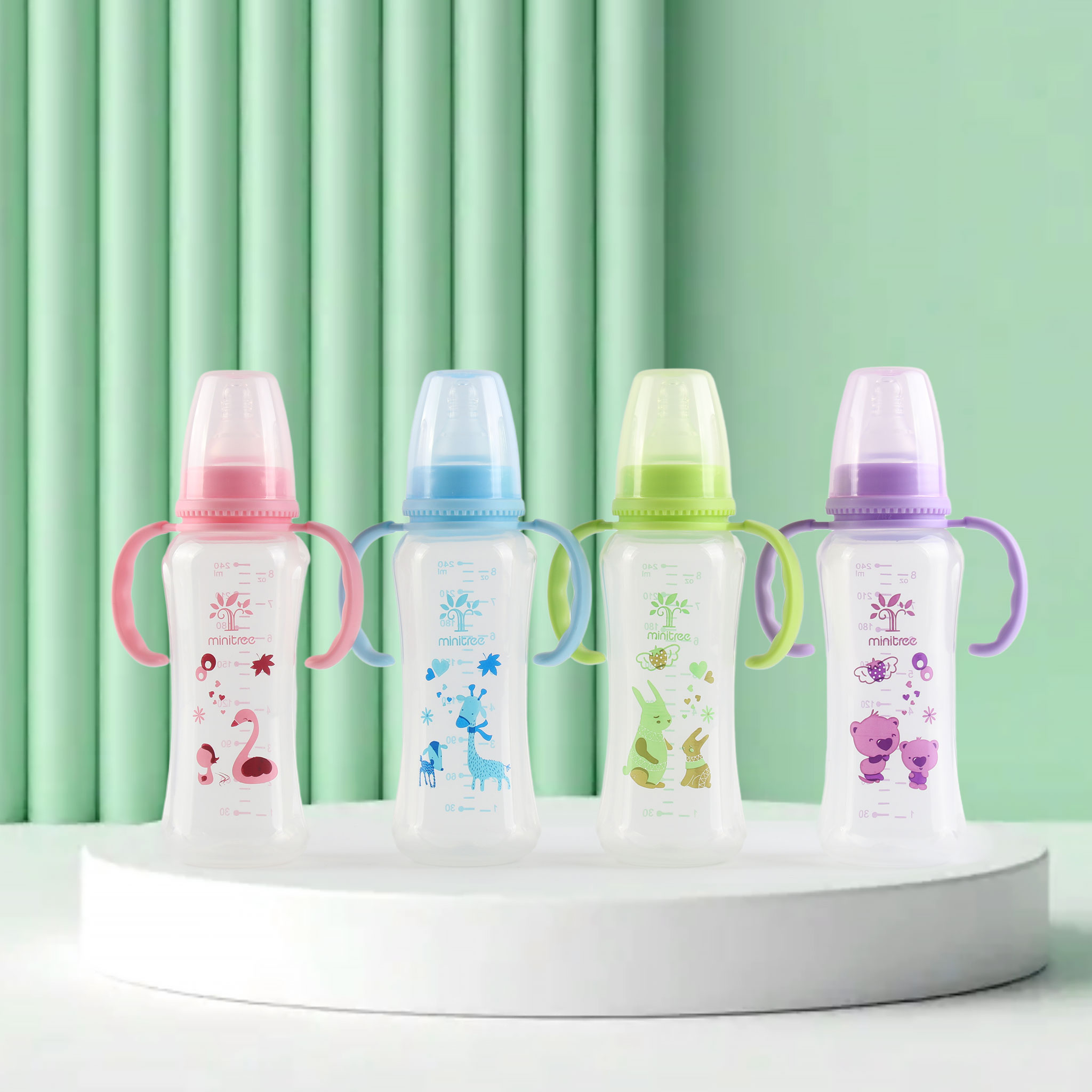 A 240mlPP standard-mouthed, transparent, irregular-shaped baby bottle