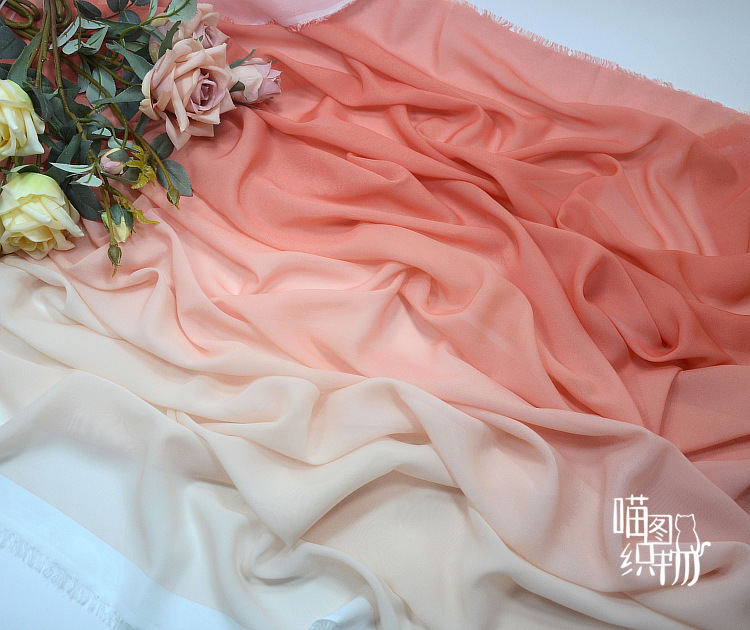 Original gradient 100D chiffon printed fabric, pleated skirt, wedding dress, celebration and children's clothing fabric