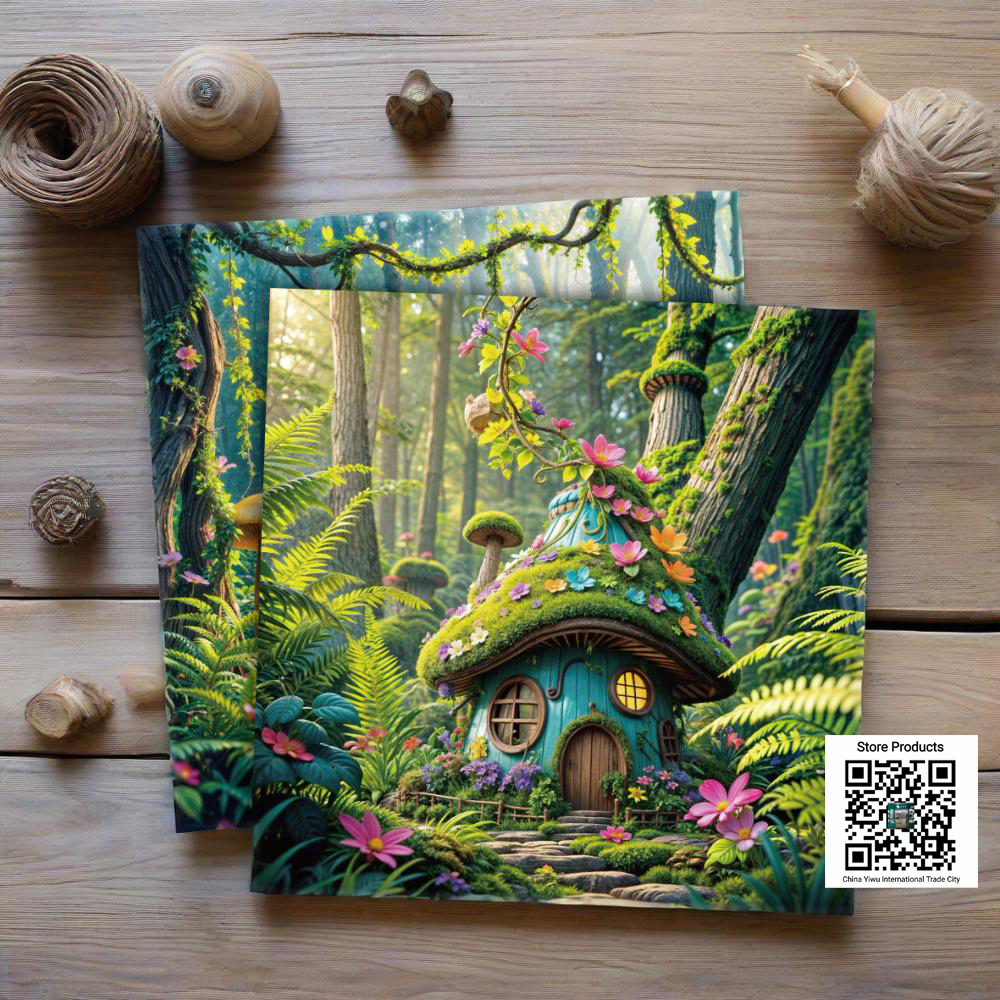 DIY handmade scrapbook/journal/card/log material 8-inch Enchanted Mushroom House Fairy Tale Scrapbook Paper Pack for Journaling, Card Making & DIY Crafts ⟪ mushroom house ⟫ AC250306-08 Application Scenario