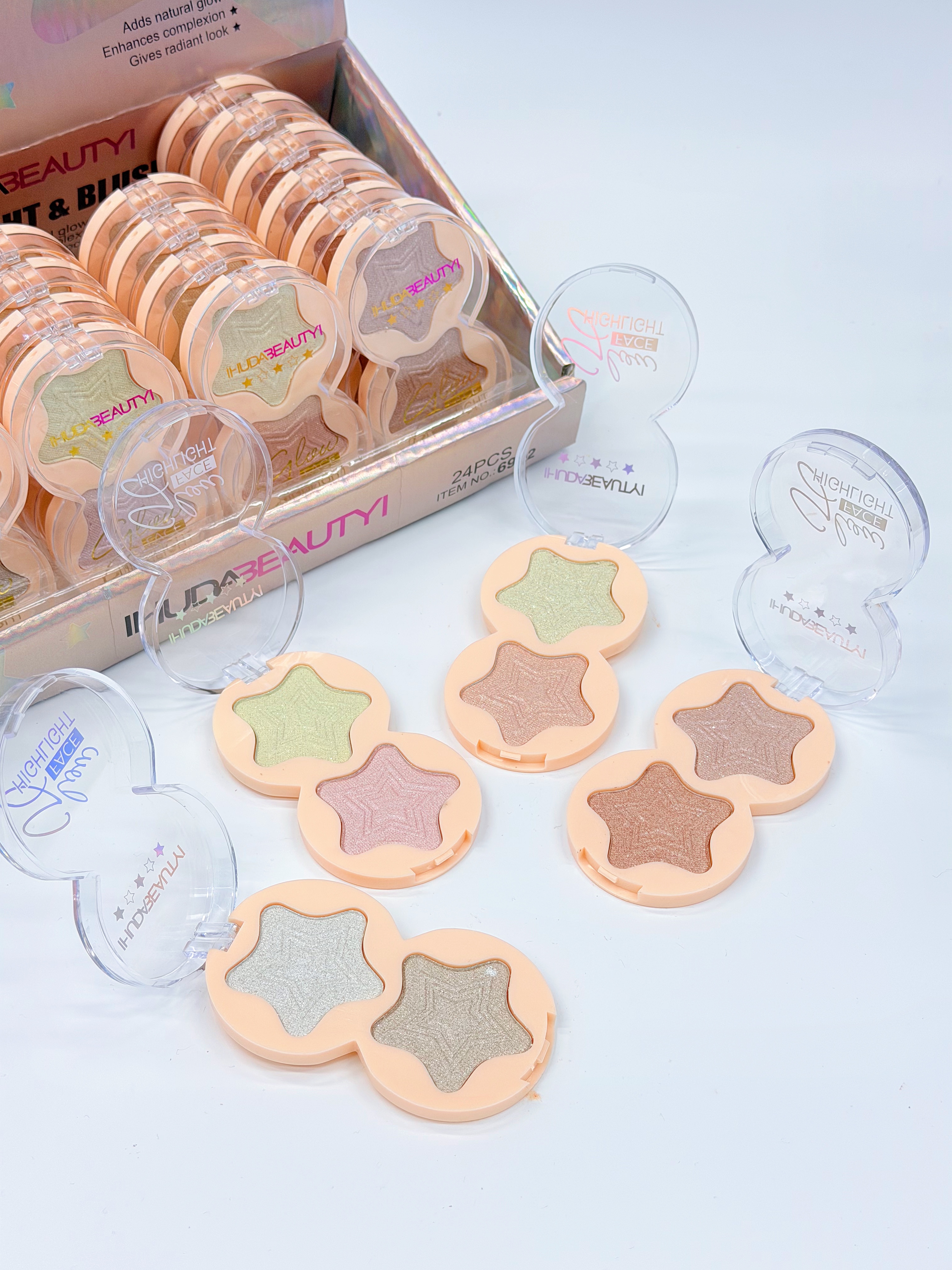 Cross-border bestseller two-color star high-gloss powder with fine texture and professional makeup for export Specification drawing