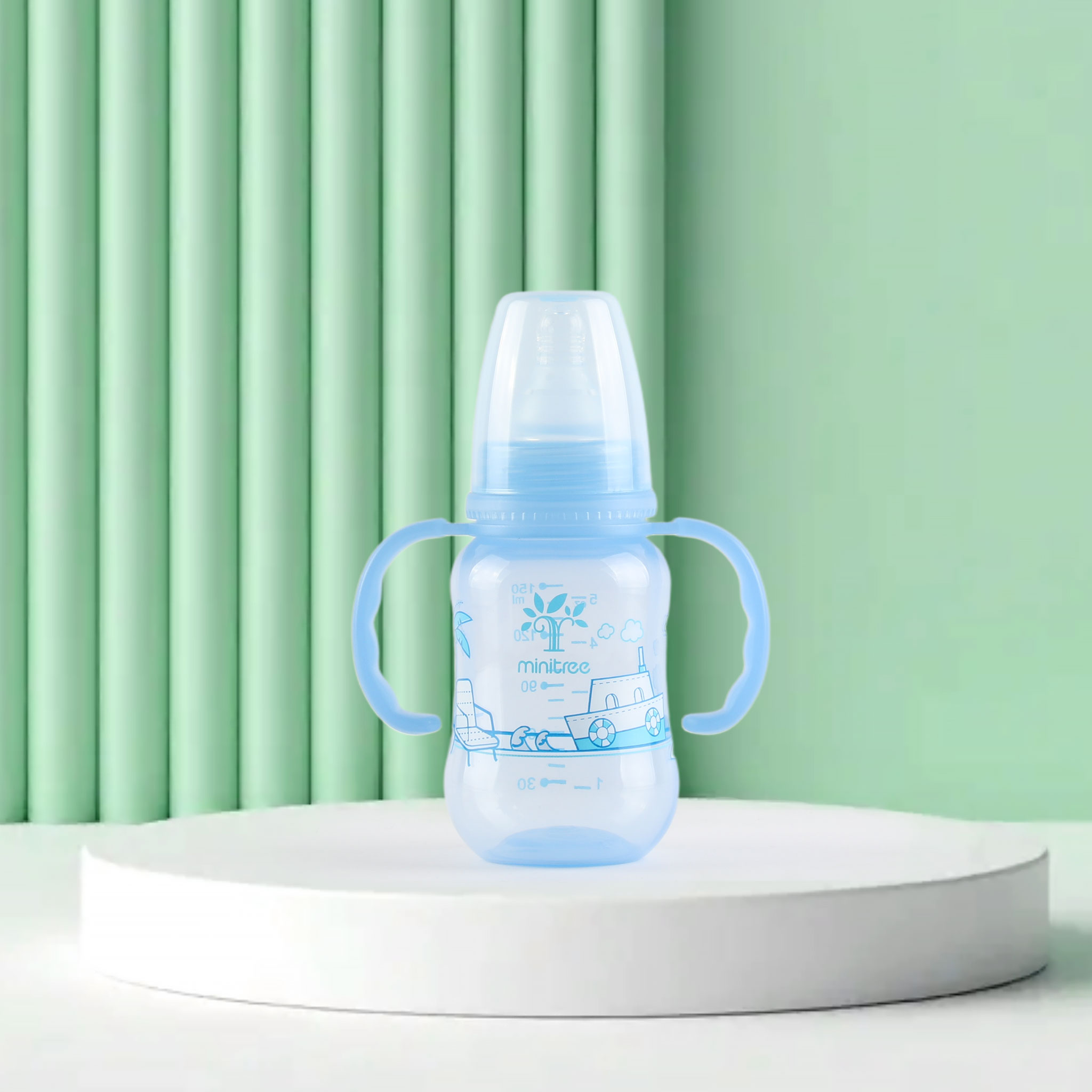 A 150ml PP standard-mouthed small baby bottle with a light-colored arc Specification image