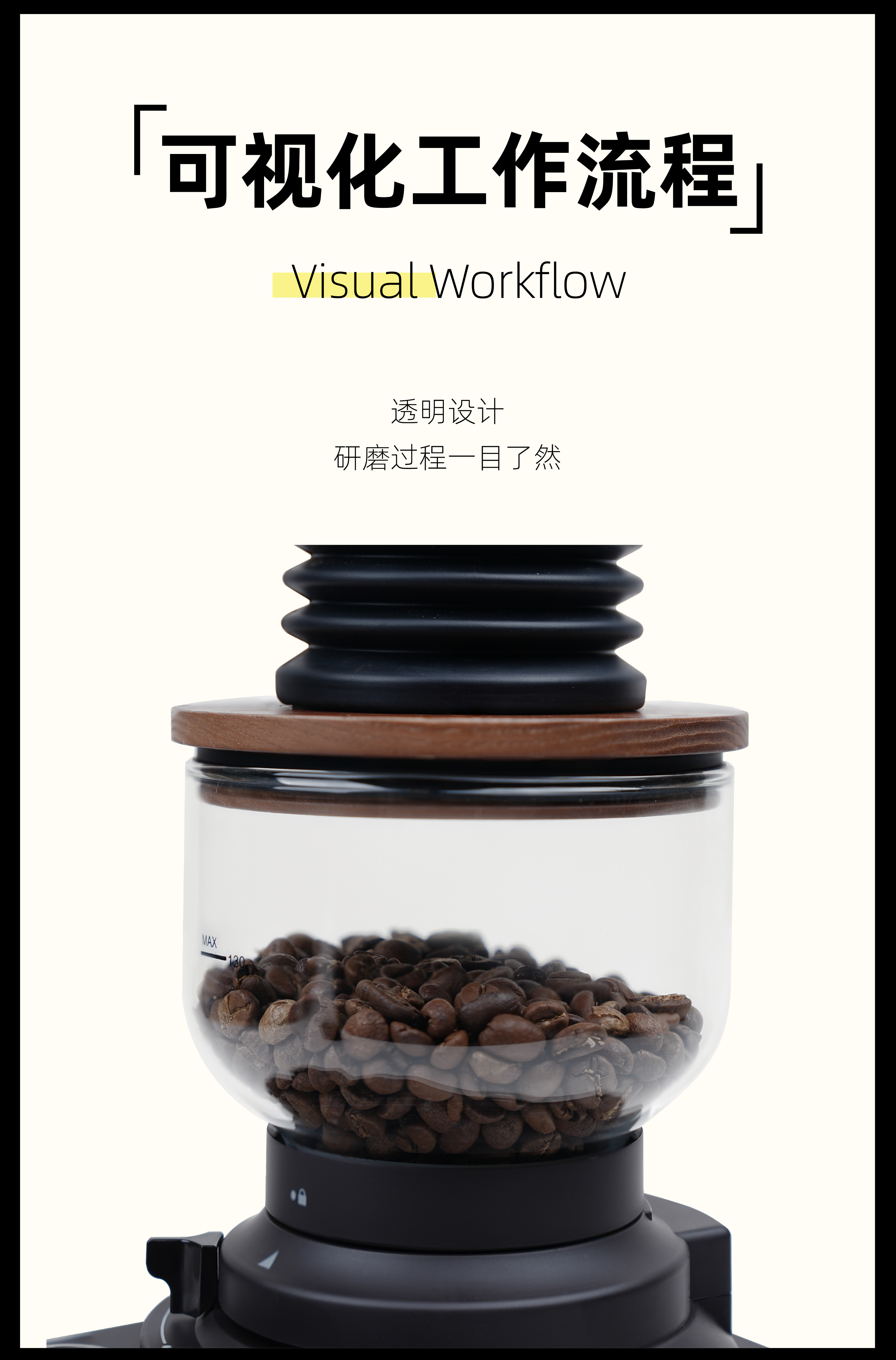 WINGKWONG温况咖啡研磨机小型磨豆机家用电动可视不锈钢磨粉详情9
