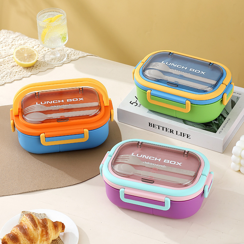 M86-8871 Student three-compartment lunch box, office worker PP bento box, fruit salad with fork and spoon tableware