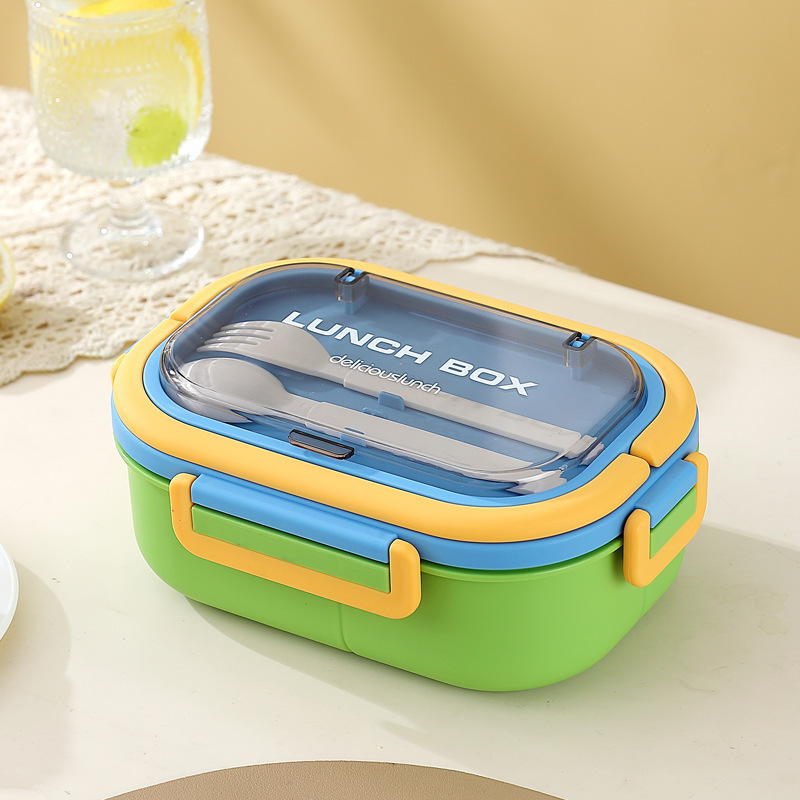 M86-8871 Student three-compartment lunch box, office worker PP bento box, fruit salad with fork and spoon tableware Item Picture