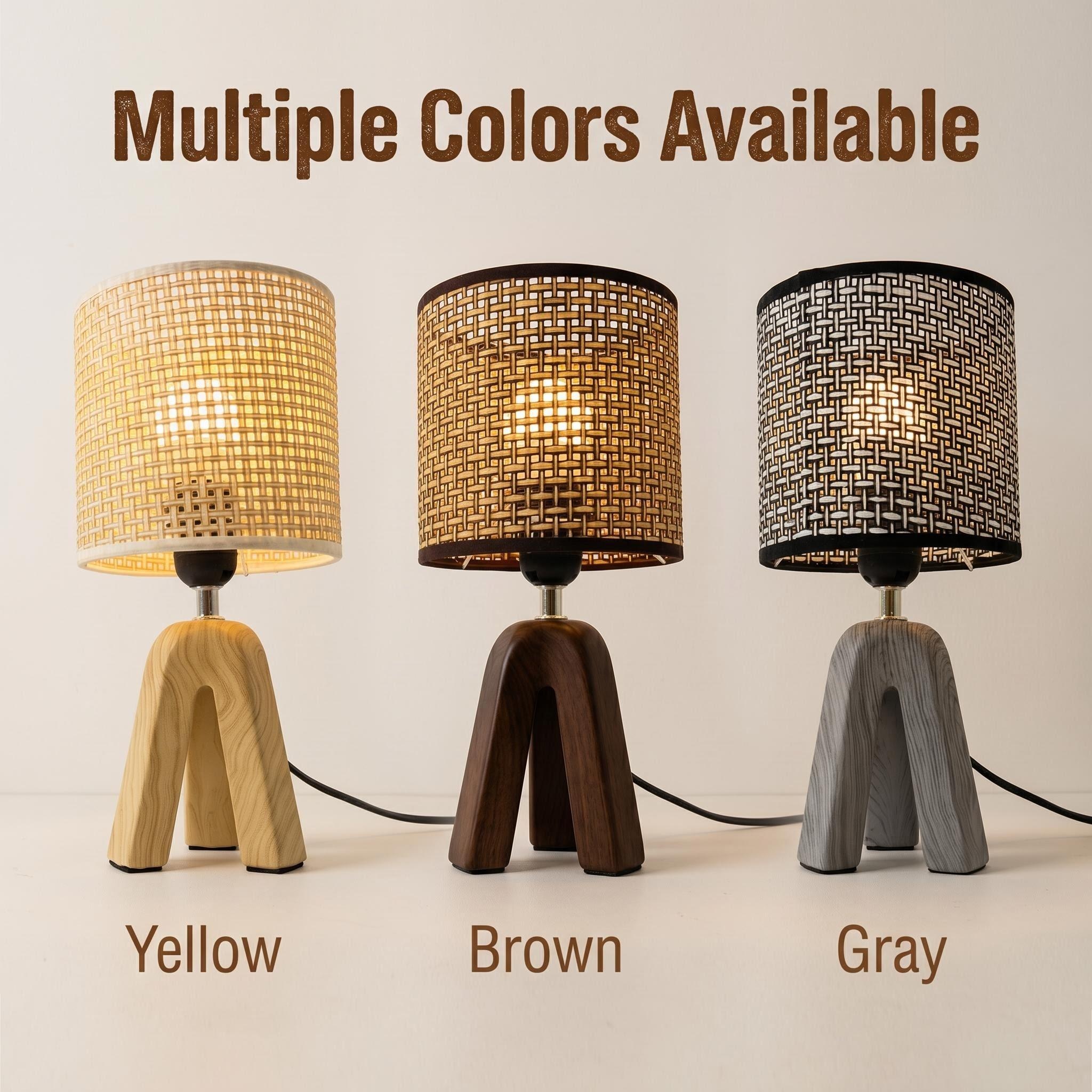 Ji Lian's new three different color imitation wood grain three-legged ceramic base woven lampshade atmosphere sunset retro table lamps