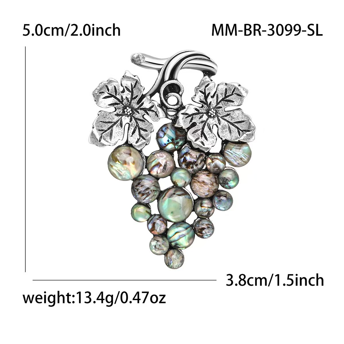 Wholesale of new fashionable and creative alloy abalone shell grape brooch accessories from the manufacturer Item Picture