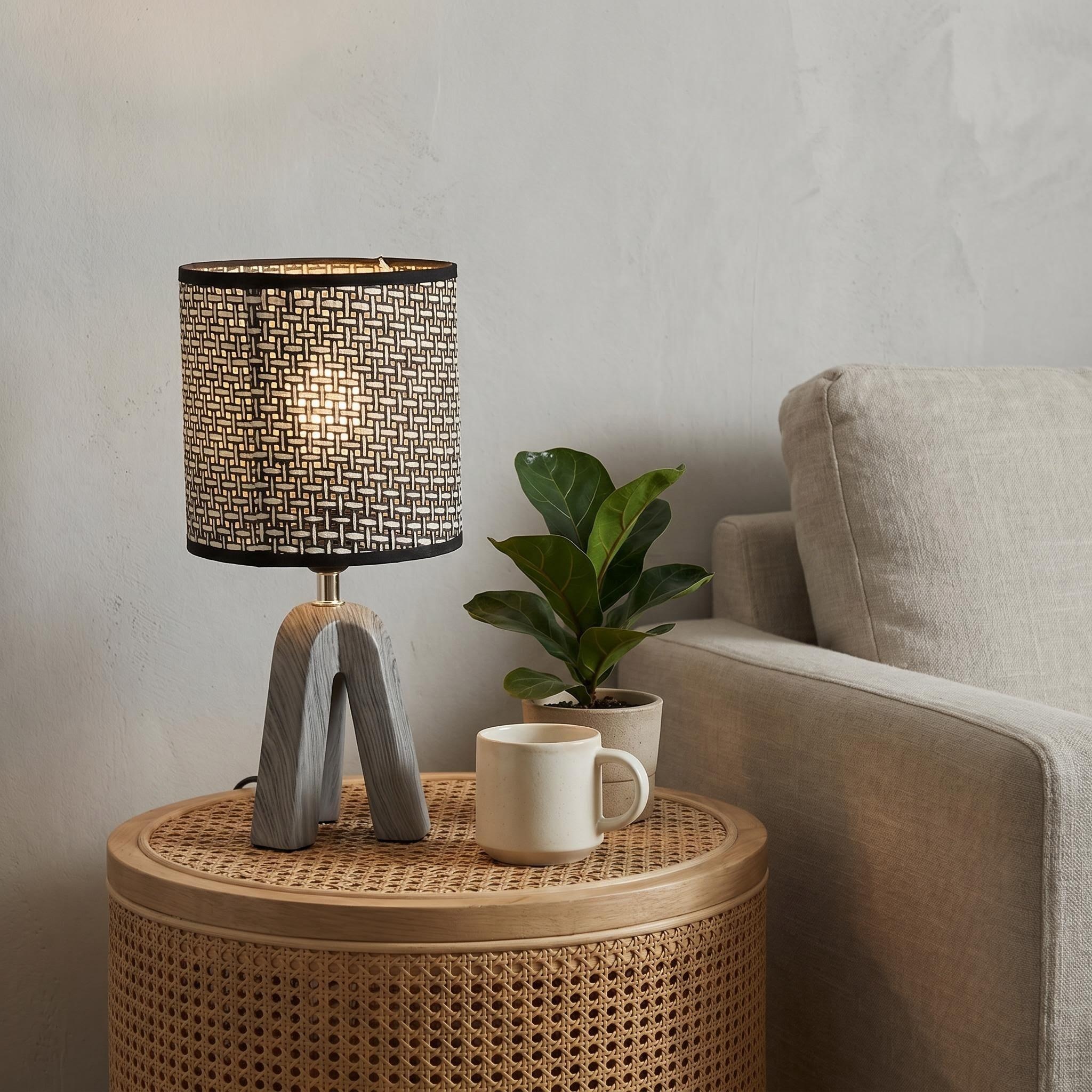 Ji Lian's new three different color imitation wood grain three-legged ceramic base woven lampshade atmosphere sunset retro table lamps Specification image