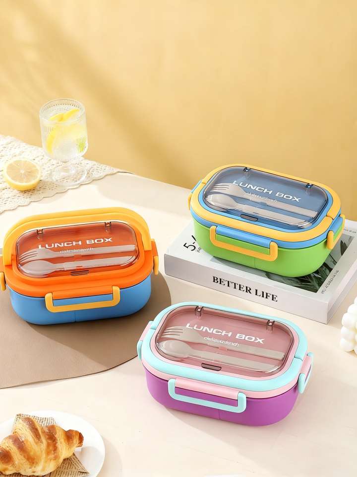 M86-8871 Student three-compartment lunch box, office worker PP bento box, fruit salad with fork and spoon tableware detail image 6