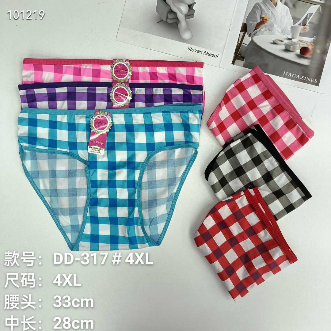 DD-317#4XL内裤女士内裤牛奶丝女内裤大码内裤棋盘格印花女士三角裤内衣内裤热销非洲南美洲QNI