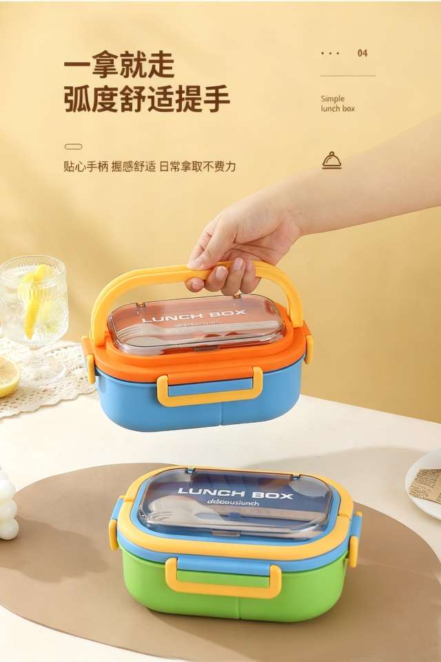 M86-8871 Student three-compartment lunch box, office worker PP bento box, fruit salad with fork and spoon tableware detail image 2