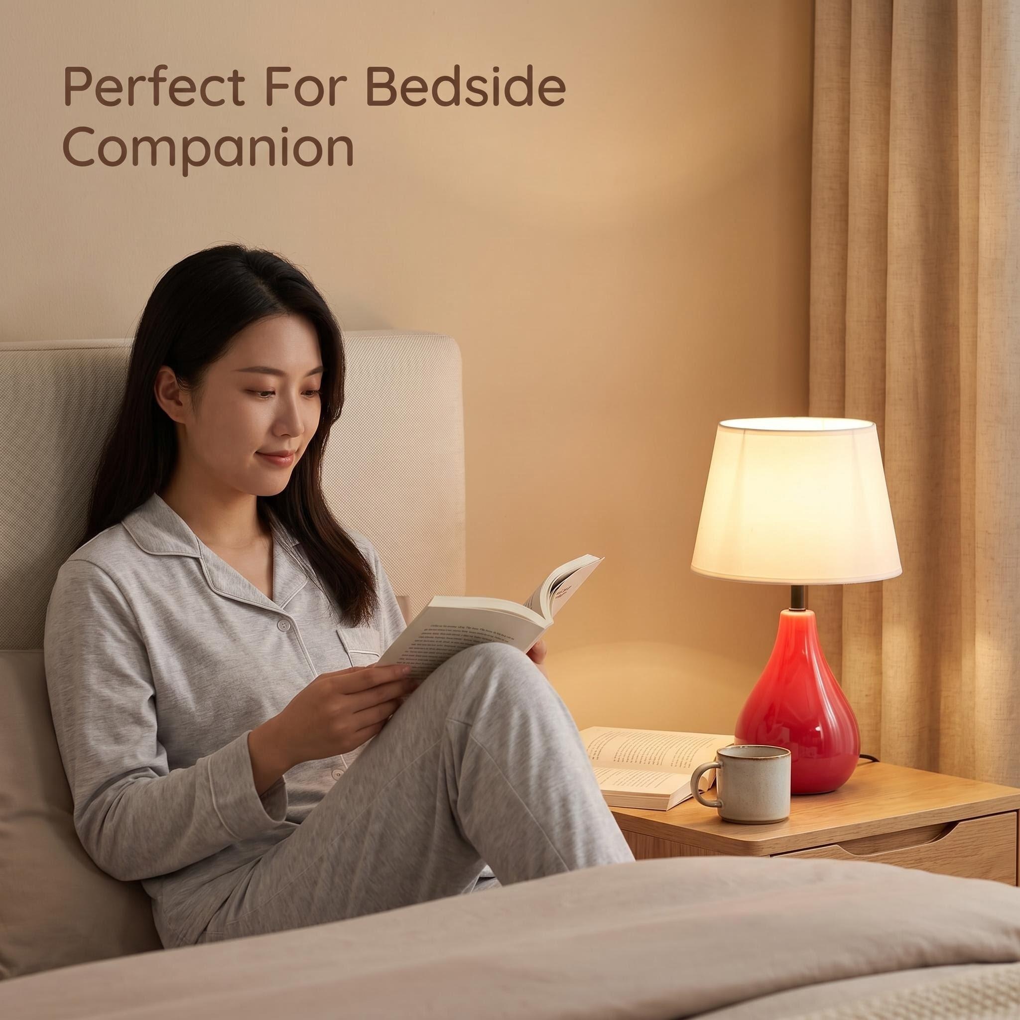 The 2026JL new creative ceramic table lamp is available in three colors: brown, white, and red, with black and beige lampshades. It is a light wooden table ambient light details Picture