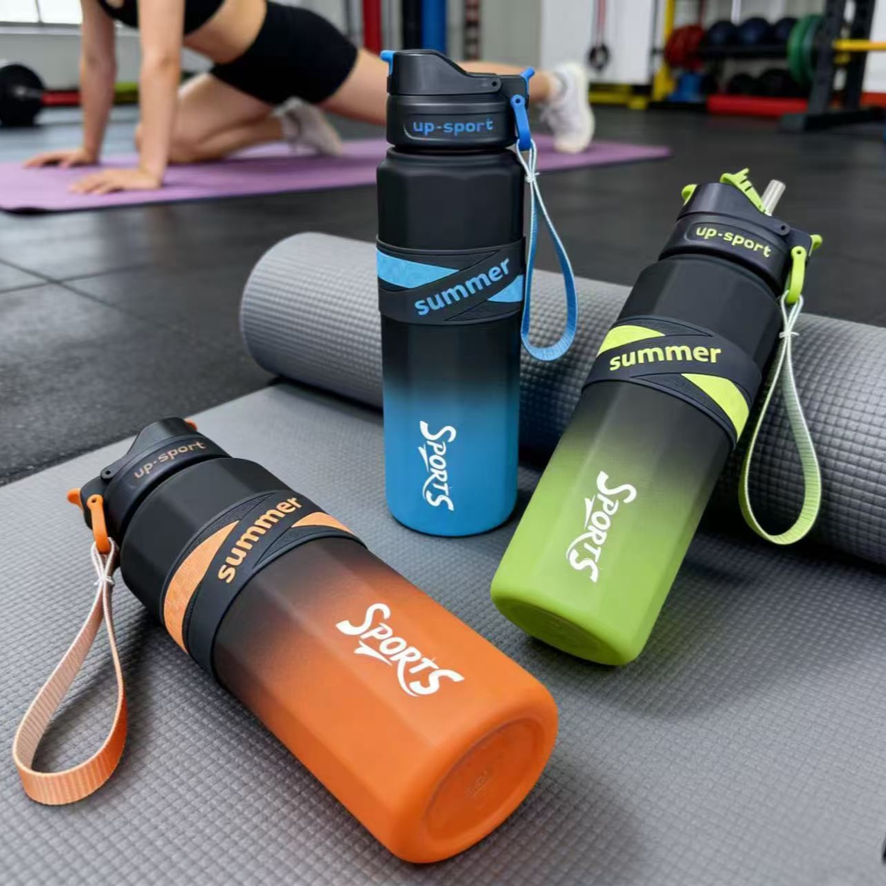 H164-HY-053B Summer Fitness sports water cup, spray-painted double-drinking gradient cup, portable and durable for outdoor fitness students