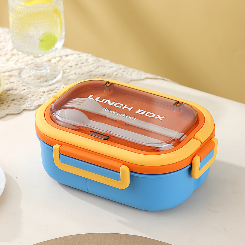 M86-8871 Student three-compartment lunch box, office worker PP bento box, fruit salad with fork and spoon tableware Application Scenario