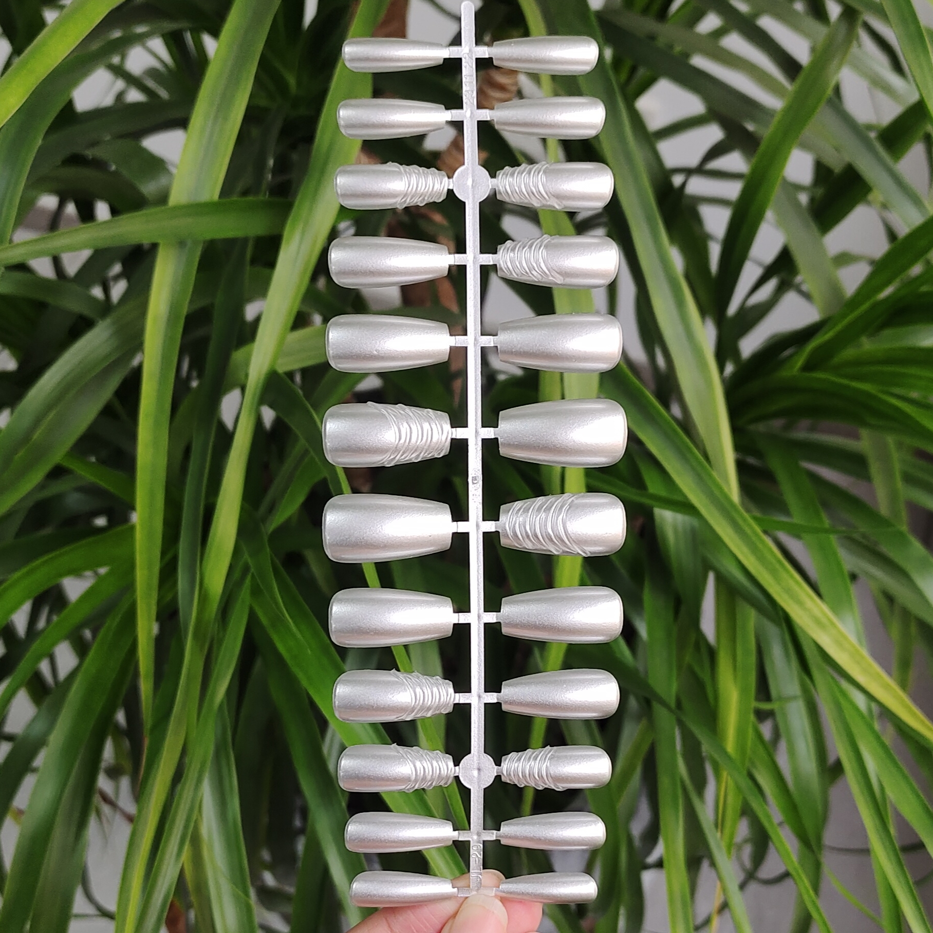 24 PCS PRESS ON NAIL TIPS MEDIUM COFFIN SHAPE 3D ADHESIVE DESIGN WITH SLIVER COLOR full figure