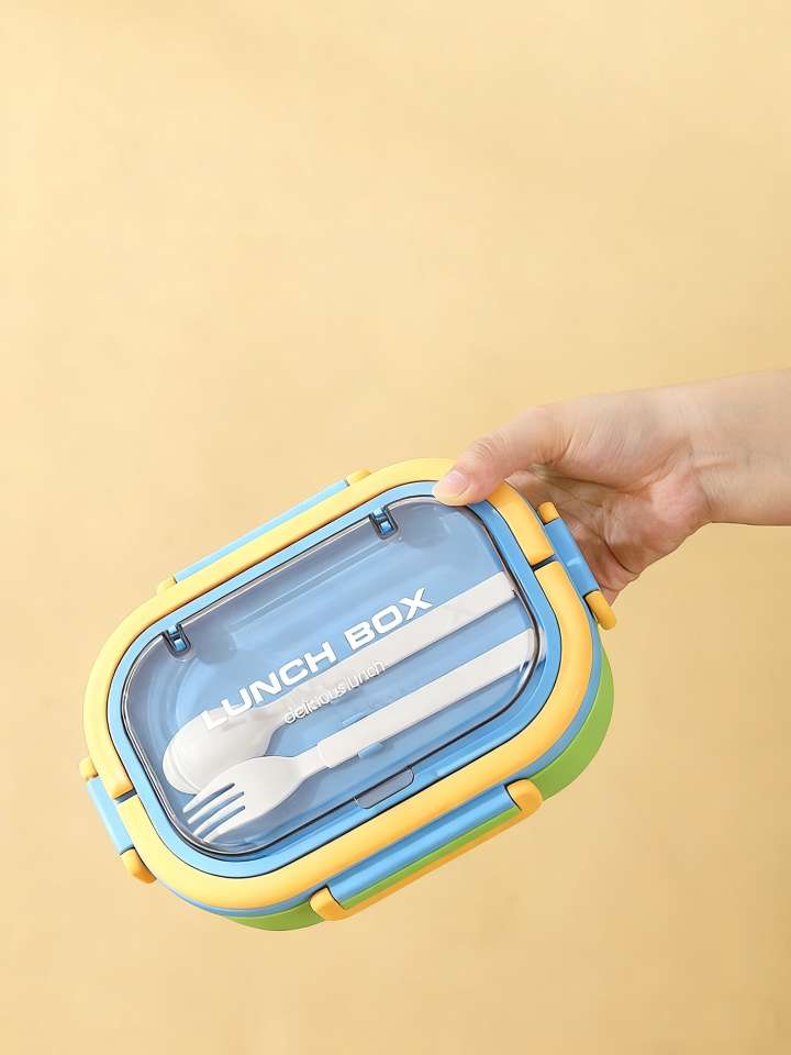 M86-8871 Student three-compartment lunch box, office worker PP bento box, fruit salad with fork and spoon tableware detail image 7
