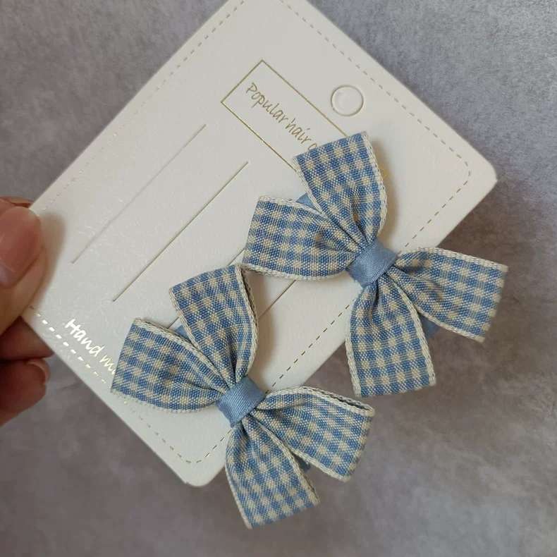 Korean-style sweet and cute hair clips for girls, children and students, light blue checkered small bow, pair clips, side clips, bangs clips, Yifan accessories detail image 5