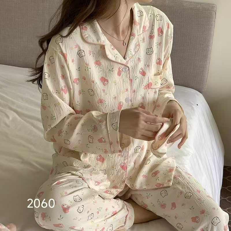 粉色卡通图案性感女士睡衣家居服睡裤套装