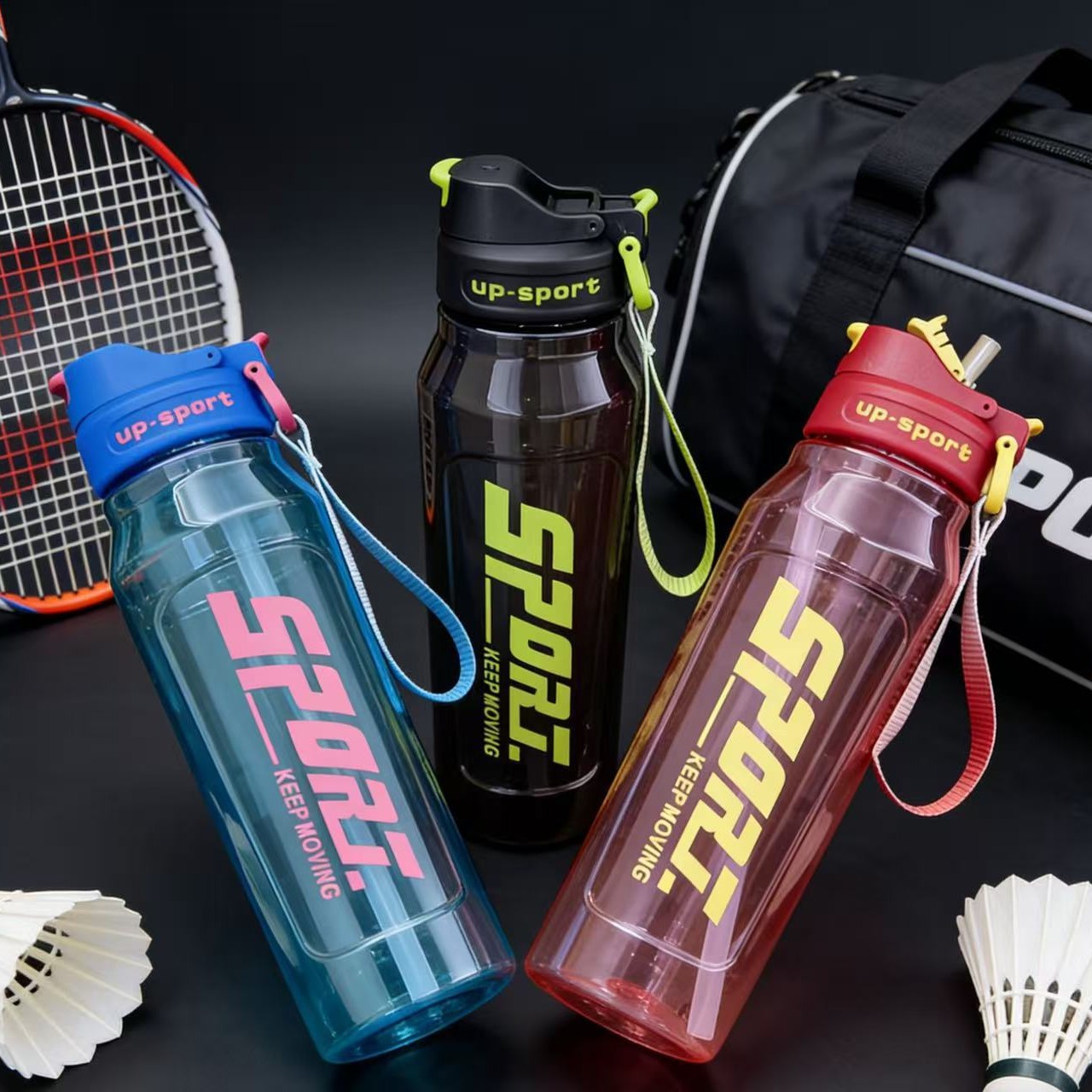 H164-HY-055 Summer sports water cup, Double Lid, Adult Fitness cup, Fitness strap, Straw cup details Picture