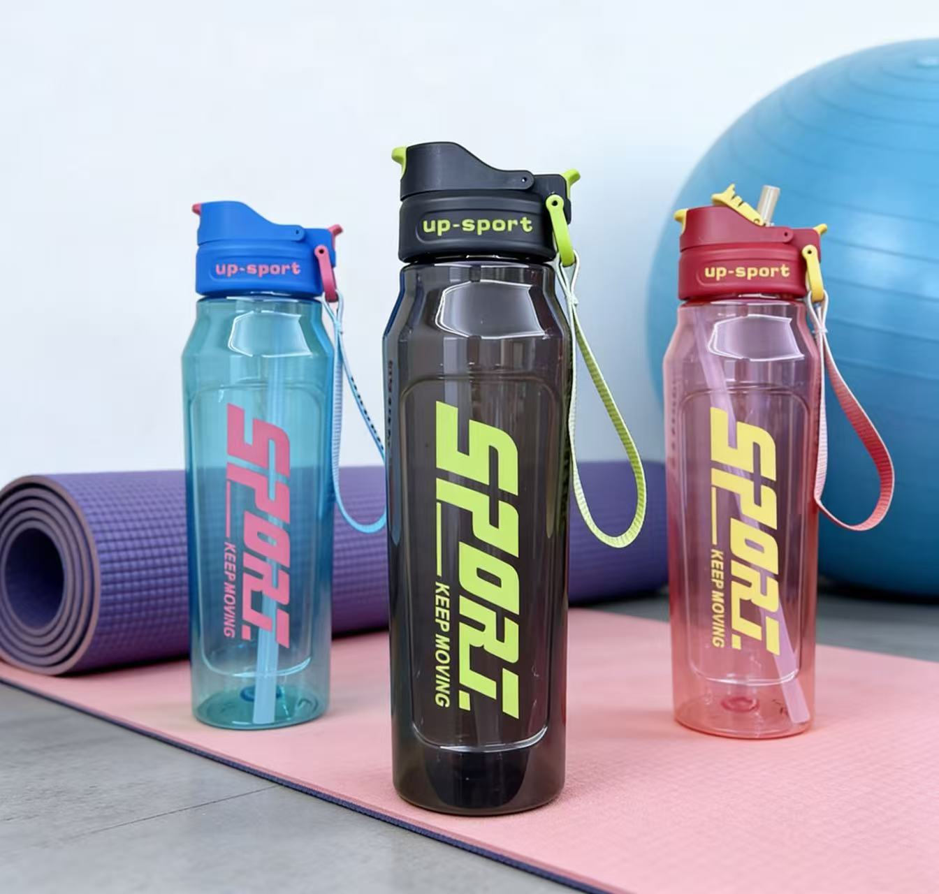 H164-HY-055 Summer sports water cup, Double Lid, Adult Fitness cup, Fitness strap, Straw cup detail image 2