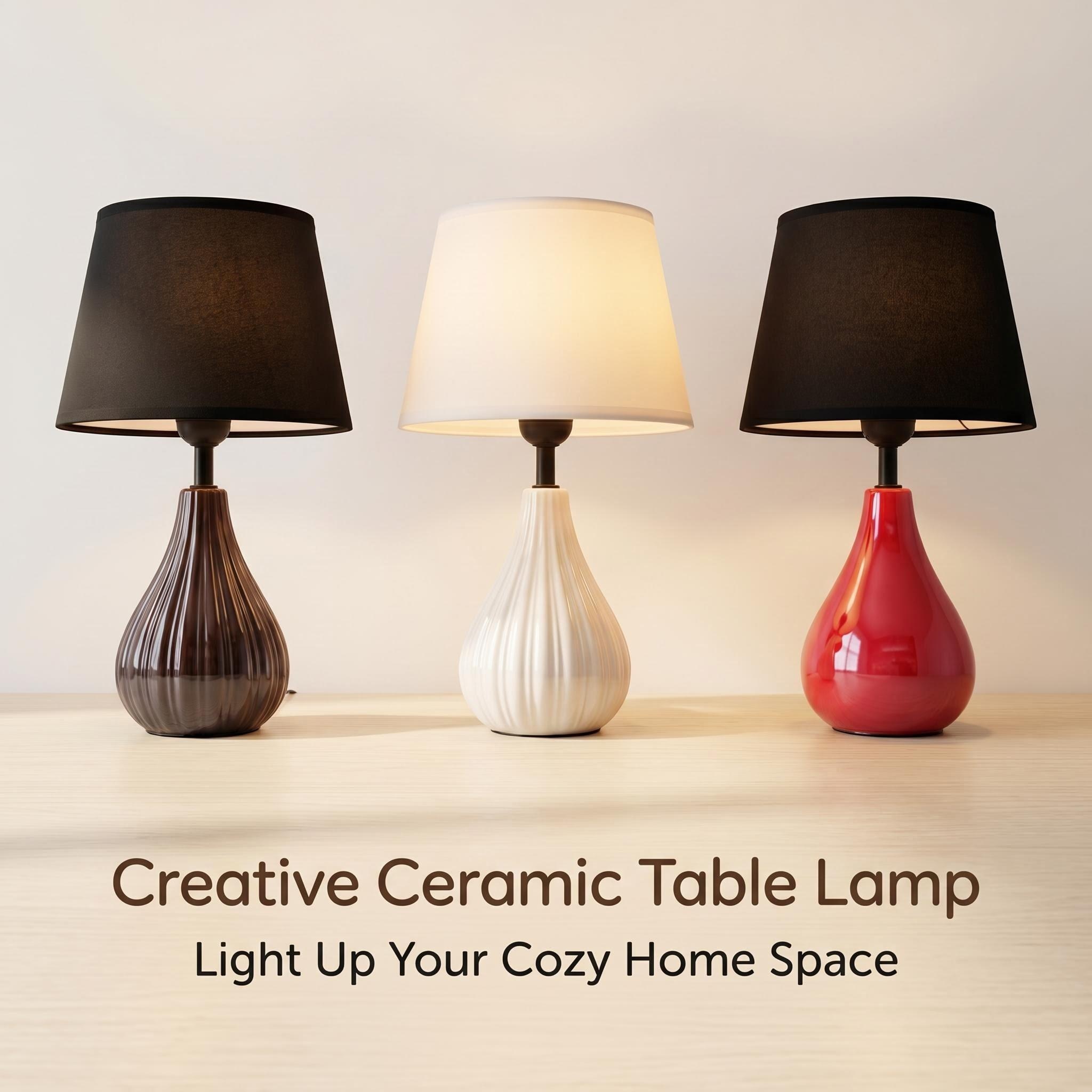 The 2026JL new creative ceramic table lamp is available in three colors: brown, white, and red, with black and beige lampshades. It is a light wooden table ambient light