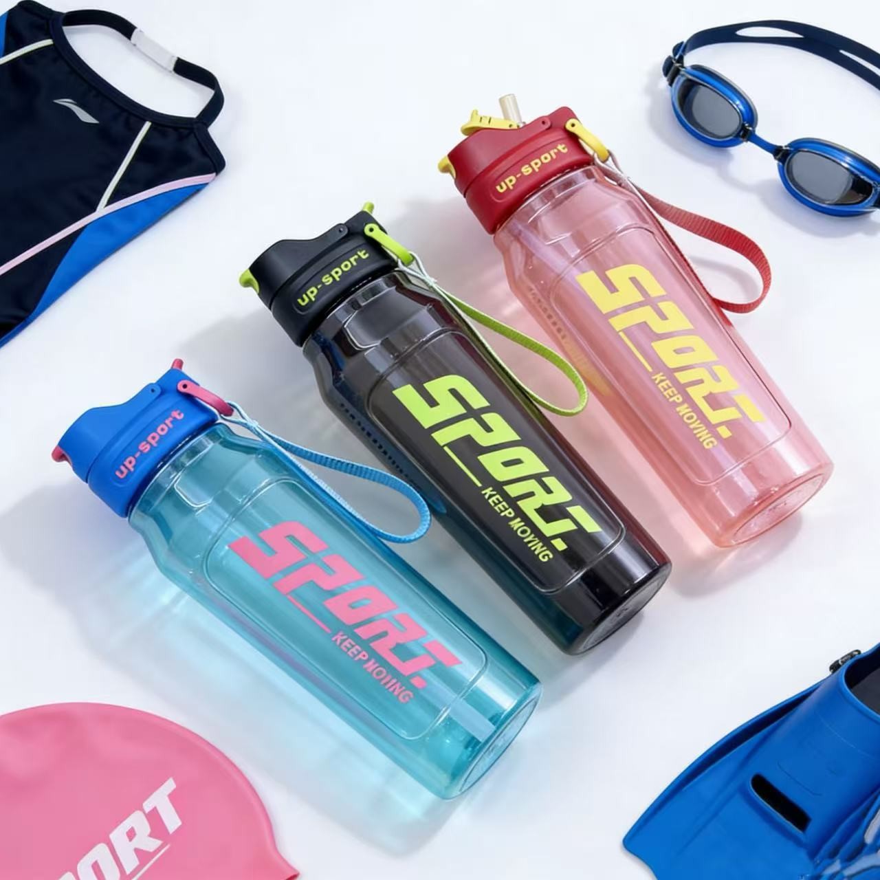 H164-HY-055 Summer sports water cup, Double Lid, Adult Fitness cup, Fitness strap, Straw cup Application Scenario