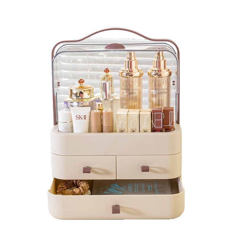 K49-5999 Storage box for Cosmetics, portable desktop, dust-proof dressing table, large-capacity skin care product organization box Specification image