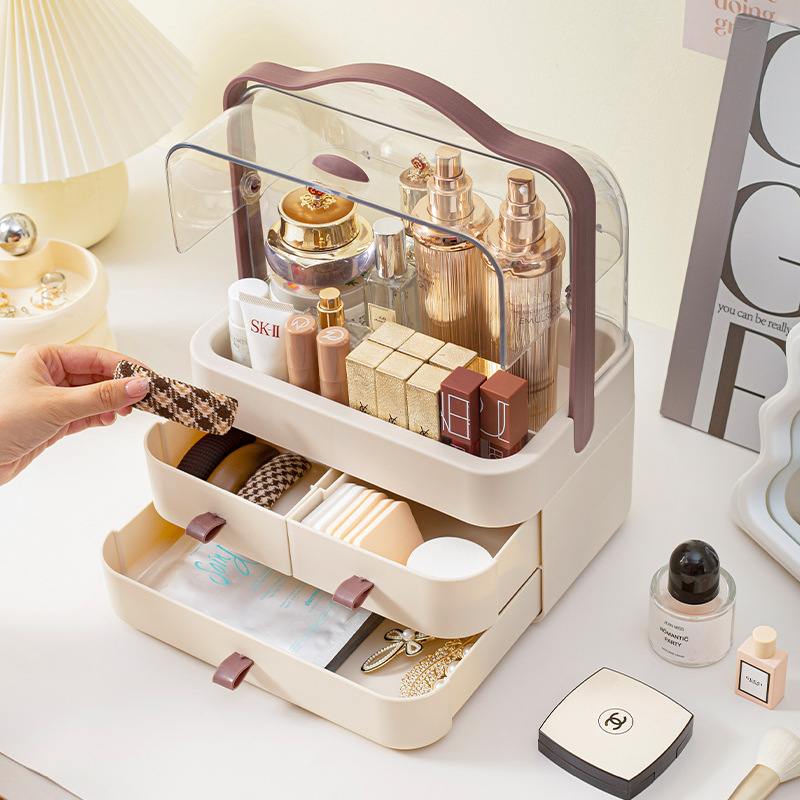 K49-5999 Storage box for Cosmetics, portable desktop, dust-proof dressing table, large-capacity skin care product organization box Application Scenario
