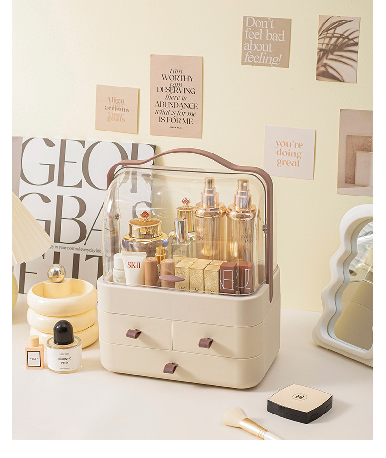 K49-5999 Storage box for Cosmetics, portable desktop, dust-proof dressing table, large-capacity skin care product organization box detail image 10