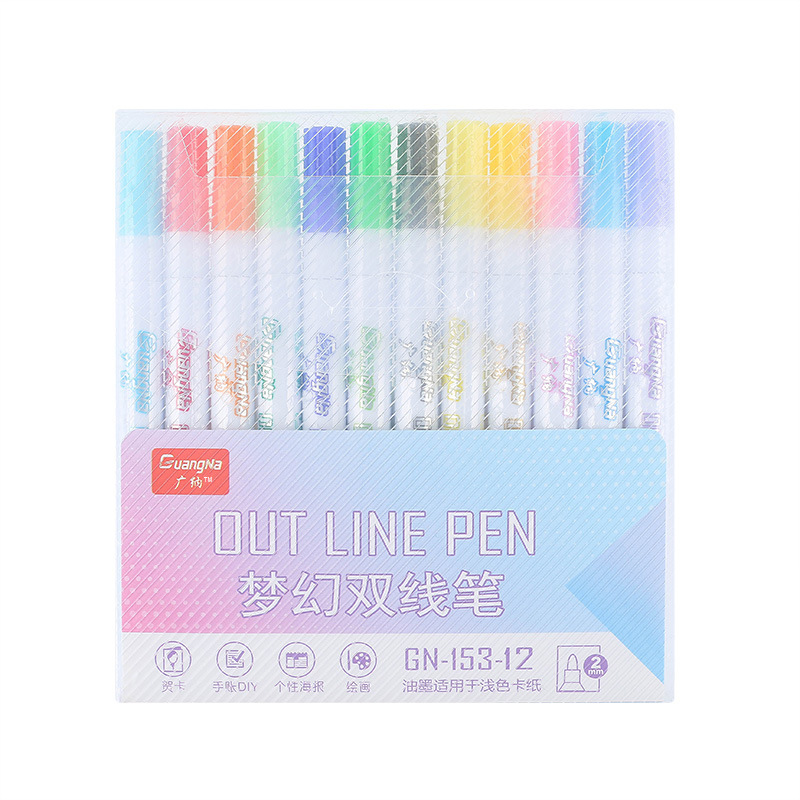 GN153-12 color metallic marker pens, DIY drawing pens, water-based dreamy double-line pens, and colored highlighters are all available Item Picture